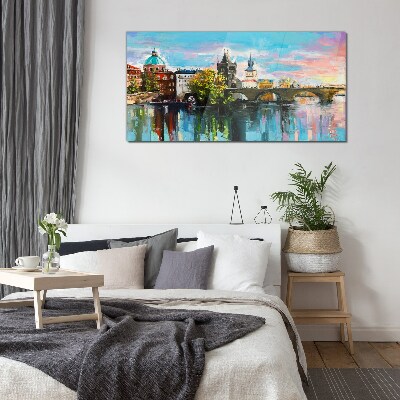 Glasbild Prag in den Farben des Sonnenuntergangs