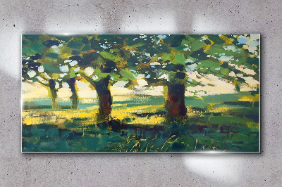 Glasbild Sommerbäume im Sonnenlicht