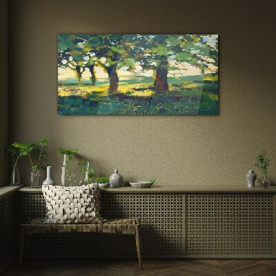 Glasbild Sommerbäume im Sonnenlicht