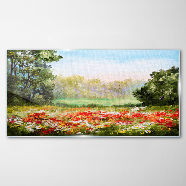Glasbild Blumenlandschaft eines Sommermorgens