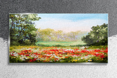 Glasbild Blumenlandschaft eines Sommermorgens