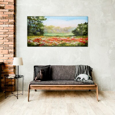 Glasbild Blumenlandschaft eines Sommermorgens