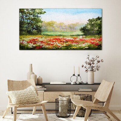 Glasbild Blumenlandschaft eines Sommermorgens