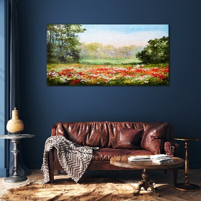 Glasbild Blumenlandschaft eines Sommermorgens