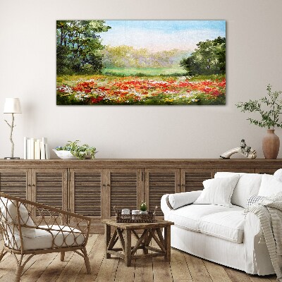 Glasbild Blumenlandschaft eines Sommermorgens
