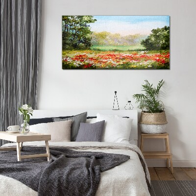 Glasbild Blumenlandschaft eines Sommermorgens
