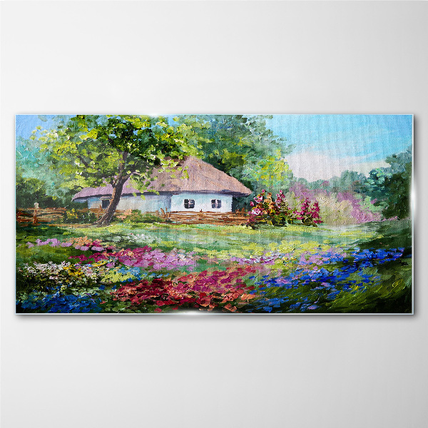Bild auf glas Ländliche Landschaft mit Blumen