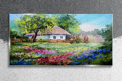 Bild auf glas Ländliche Landschaft mit Blumen