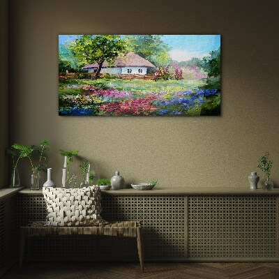 Bild auf glas Ländliche Landschaft mit Blumen