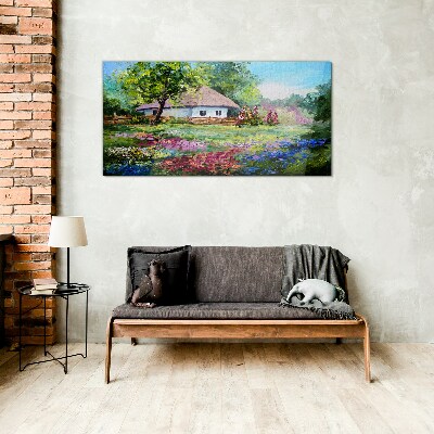 Bild auf glas Ländliche Landschaft mit Blumen