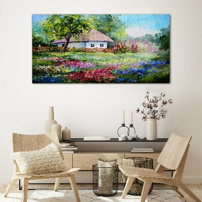 Bild auf glas Ländliche Landschaft mit Blumen