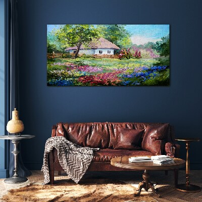 Bild auf glas Ländliche Landschaft mit Blumen