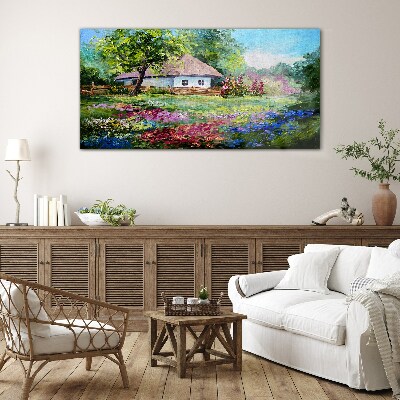 Bild auf glas Ländliche Landschaft mit Blumen