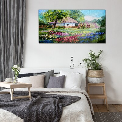 Bild auf glas Ländliche Landschaft mit Blumen