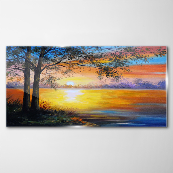 Glasbild Sonnenuntergang über dem See