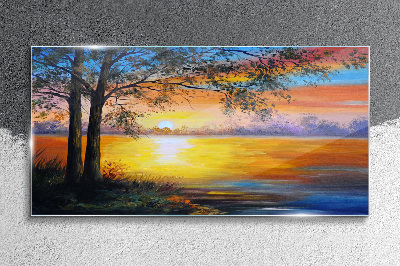 Glasbild Sonnenuntergang über dem See