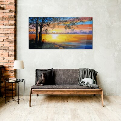Glasbild Sonnenuntergang über dem See