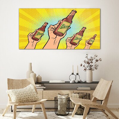 Glasbild Fröhliches Anstoßen mit Bier