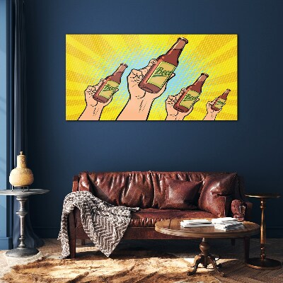Glasbild Fröhliches Anstoßen mit Bier