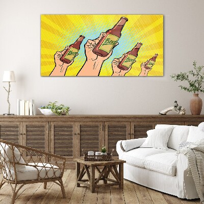 Glasbild Fröhliches Anstoßen mit Bier