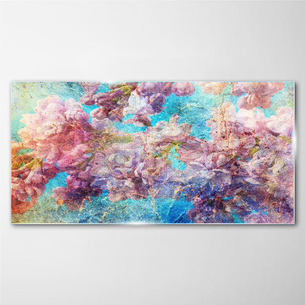 Glasbild Blumenlandschaft in Pastelltönen