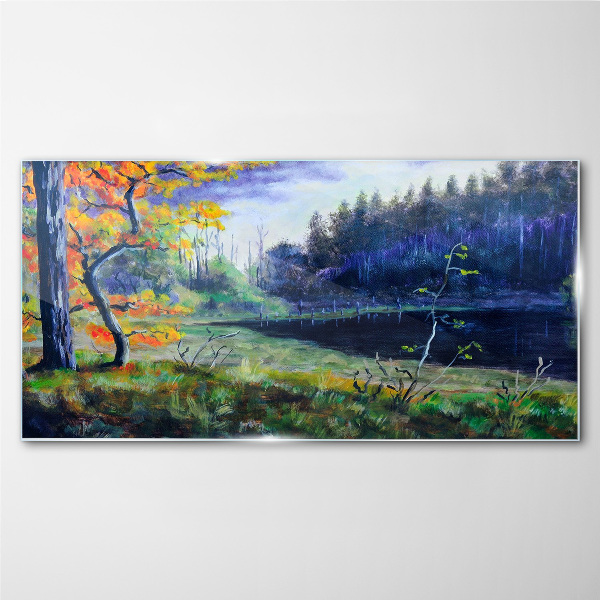 Glasbild Herbstlandschaft am See