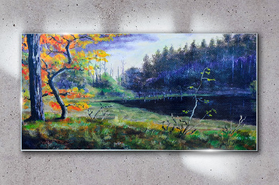 Glasbild Herbstlandschaft am See