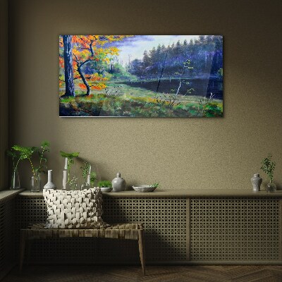 Glasbild Herbstlandschaft am See