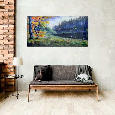 Glasbild Herbstlandschaft am See