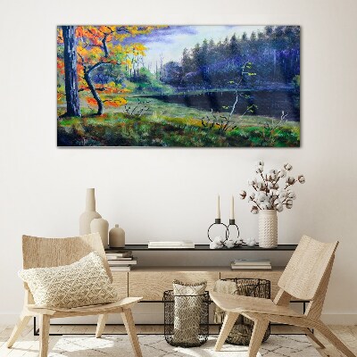 Glasbild Herbstlandschaft am See