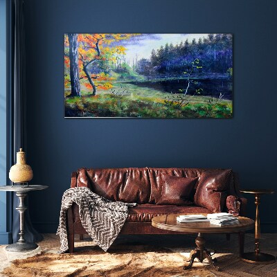 Glasbild Herbstlandschaft am See