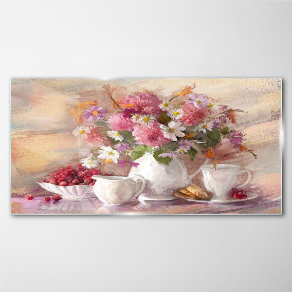 Glasbild Blumenarrangement auf dem Tisch