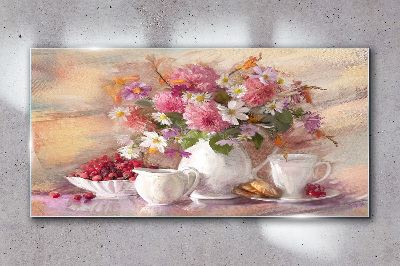 Glasbild Blumenarrangement auf dem Tisch