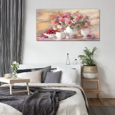 Glasbild Blumenarrangement auf dem Tisch