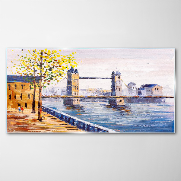 Glas bild London Bridge mit Herbstbäumen
