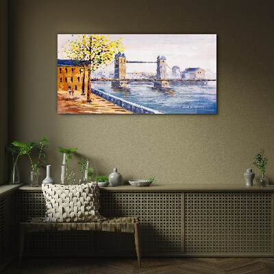 Glas bild London Bridge mit Herbstbäumen