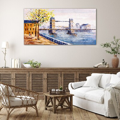 Glas bild London Bridge mit Herbstbäumen