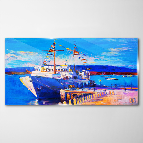 Glasbild Marina an einem sonnigen Tag