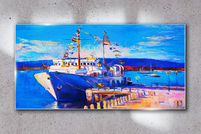 Glasbild Marina an einem sonnigen Tag
