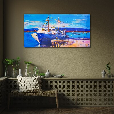 Glasbild Marina an einem sonnigen Tag