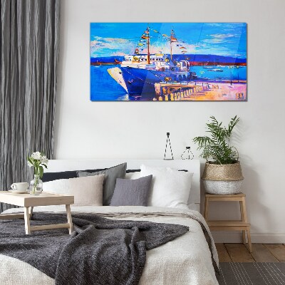 Glasbild Marina an einem sonnigen Tag