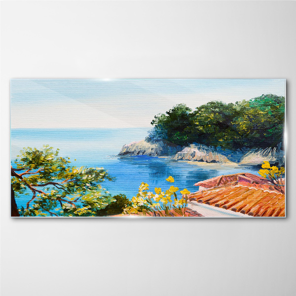 Glasbild Die friedliche Uferlandschaft des Meeres