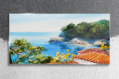 Glasbild Die friedliche Uferlandschaft des Meeres