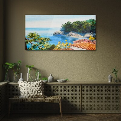 Glasbild Die friedliche Uferlandschaft des Meeres