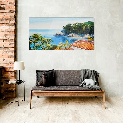 Glasbild Die friedliche Uferlandschaft des Meeres