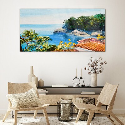Glasbild Die friedliche Uferlandschaft des Meeres