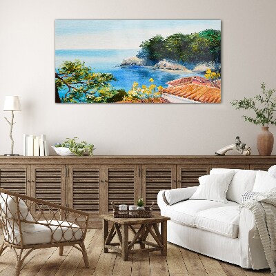 Glasbild Die friedliche Uferlandschaft des Meeres