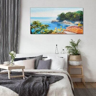 Glasbild Die friedliche Uferlandschaft des Meeres