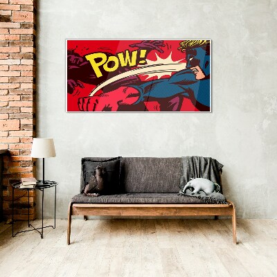 Glasbild Superheld in Aktion