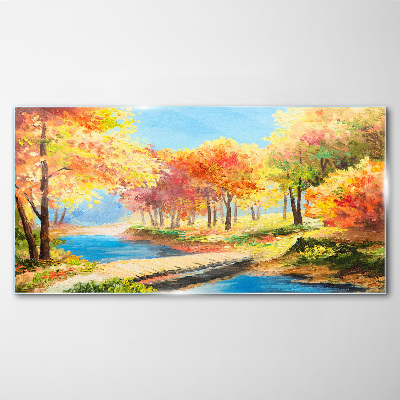 Foto auf glas Herbstliche Gasse am Fluss